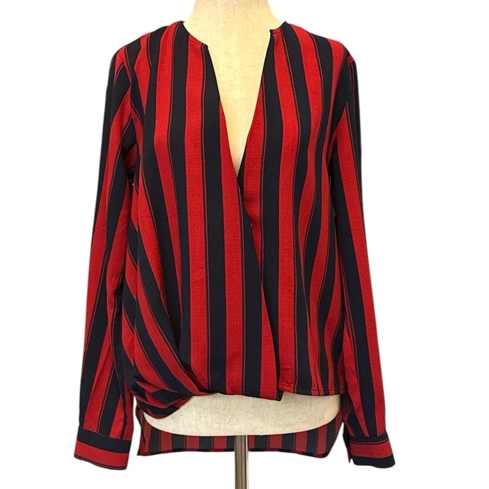 Urban Outfitters Red and Navy Striped Blouse